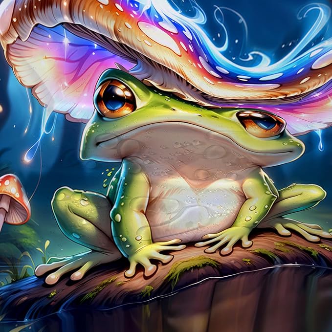 AILONEN Cartoon Frog Shower Curtain,Magic Mushroom Waterproof Fabric Bath Curtain for Kids Girls,Boho Style Tropical Amphibian Shower Curtain Set for Bathroom, 48" W*72" H