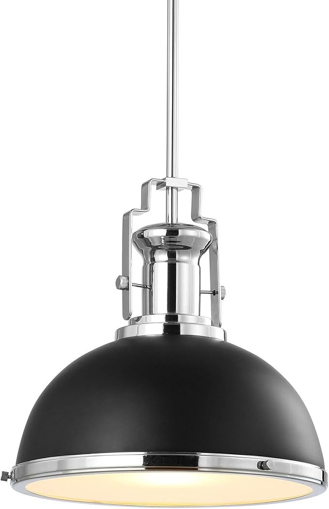 JONATHAN Y JYL9536B Homer 13" Adjustable Iron/Glass Vintage LED Kitchen Pendant for Living Room Bedroom, Classic Cottage, Black/Chrome