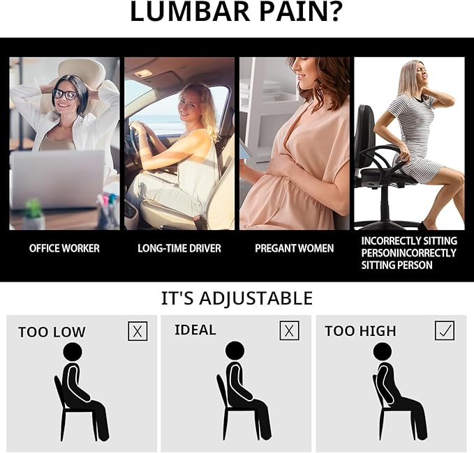 HOMBYS Lumbar Support Pillow for Office Chair-Seat Cushion for Back Support, Improved Sitting Posture and Upper/Lower Back Pain Relief for Desk Chairs, Car Seats and Airplanes (Light Grey, 17"x13"x3")