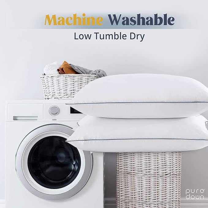 puredown® Goose Feathers and Polyester Fiber Pillows, Made in USA, Premium Medium to Firm Sleeping Pillows, Hotel Collection Pillows with Cotton Cover, 2 Pack, King Size, 20x36 Inches