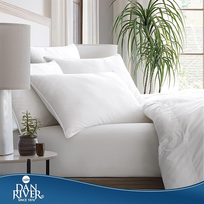DAN RIVER Double Needle Pillows King (20x36), Set of 2 | White Hotel Pillows | Cooling Pillow for Side Sleepers | Back Sleeper Pillows | Best Pillows for Sleeping | Dorm Room Essentials