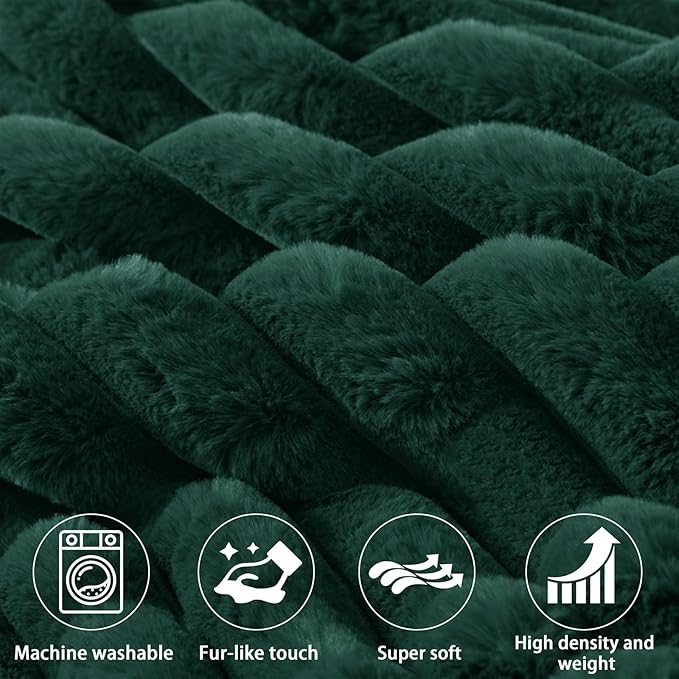 Faux Fur Headboard Pillow with 2 Pack Neck Roll Pillow Large Headboard Pillow Soft and Supportive with Removable Cover (Green, King)