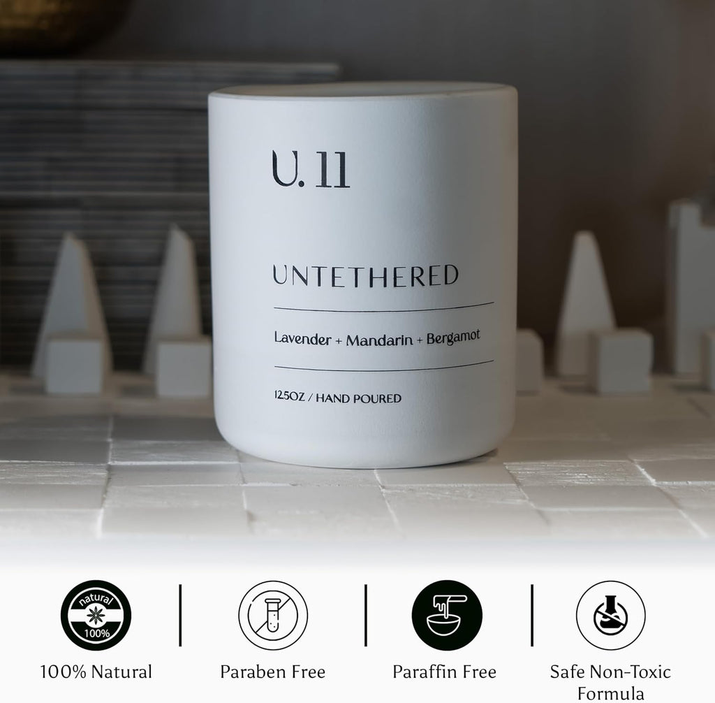 U.11 Luxury Scented Candle – Lavender, Mandarin & Cedarwood | Hand-Poured in USA w/ 100% Natural Coconut & Apricot Wax | Double Wick, Long-Lasting Aromatherapy Candle for Home, Gift & Rest (12.5 oz)