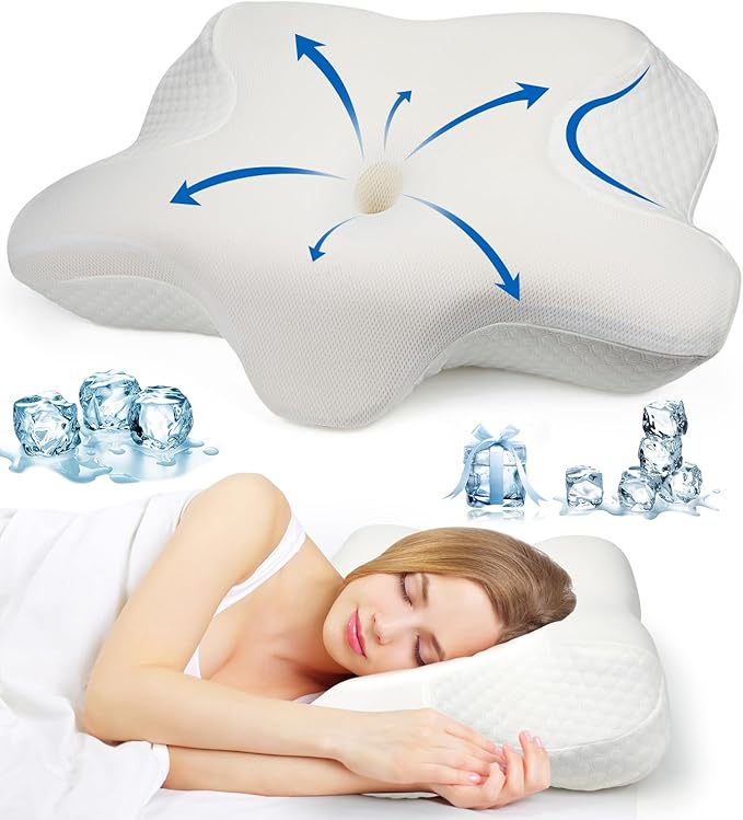 Cervical Neck Pillow for Sleeping, Memory Foam Pillow for Pain Relief, Orthopedic Contour Bed Pillow for Side, Back & Stomach Sleepers with Cooling Pillowcase