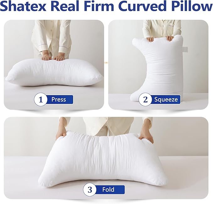 Shatex Curved Extra Firm Pillow Queen Size 28 x 20 inch, Bed Pillow with Adjustable Insert Provides Stronger Support - for Back, Stomach & Side Sleepers.