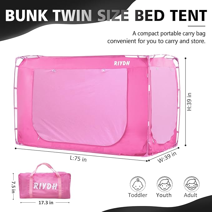 Bed Tent Bed Canopy Bunk Twin Size Tents for Adult and Kids- Portable Dream Tent Indoor Sleeping Tents 70% Blackout with 3 Doors Breathable Big Space Tents