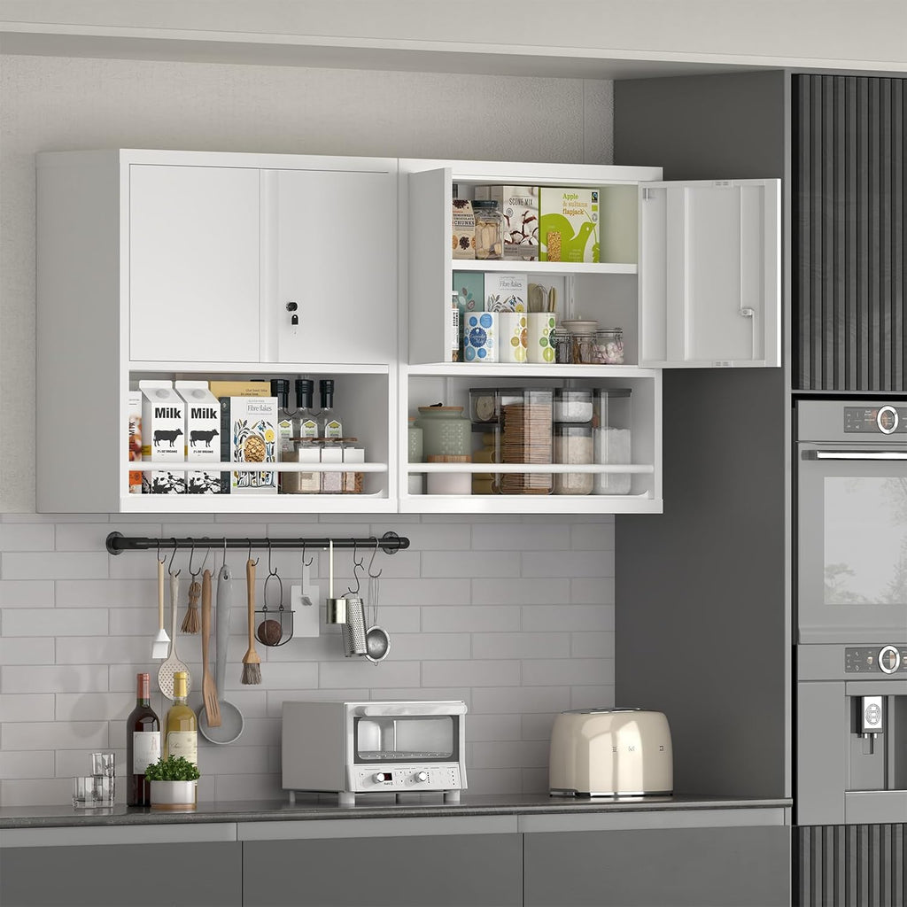 Wall Cabinets,Garage Metal Storage Cabinet with Shelf,Wall Storage Cabinet with Locking Door,Steel Cabinets for Kitchen,Home Office,Basement