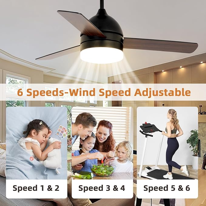 NicBex Ceiling Fan 48 Inch Ceiling Fans with Lights Ceiling Fan with 3 Blades and Remote Control Ceiling Fans with Reversible DC Motor for Bedroom, Living Room, Black