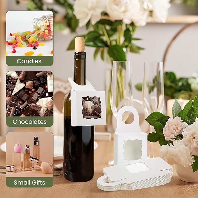 40PCS Wine Bottle Box with Window, Kraft Paper Wine Boxes for Gifts Hanging Wine Treat Box Mini Charcuterie Box Wine Champagne Bottles Gift Boxes Hanger Candy Box for Birthday Party Favor