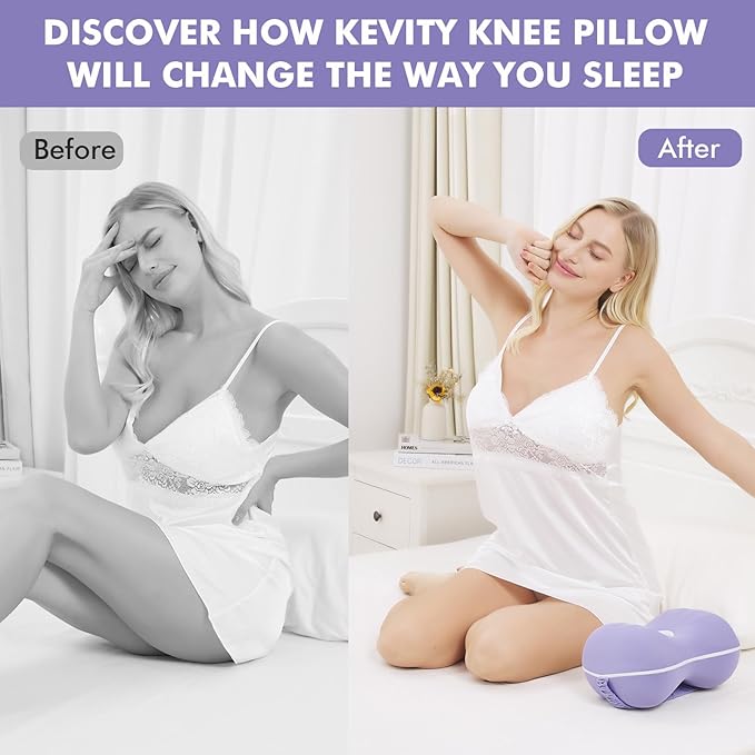 Kevity [Large] Knee Pillow for Side Sleepers Hip Pain, Memory Foam Leg Pillow for Side Sleeping, Cushion for Sciatica, Back, Pregnancy & Spine Alignment with Washable Cooling Cover (Grey)