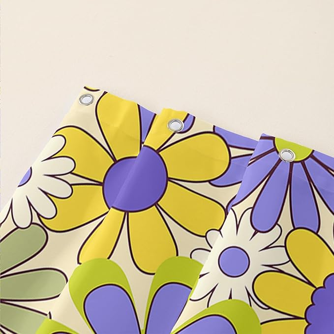 AILONEN Flower Shower Curtain for Bathroom,Polyester Fabric Waterproof,Purple Yellow Plants Flowers Bath Curtains Washable, 72" W x 84" H