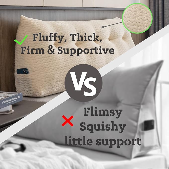 Large Bolster Triangular Headboard Wedge Backrest Positioning Support Bed Rest Reading Pillows Headboard Wedge Pillows for Day Bed Bunk Bed with Removable Cover, California King(71x8x20 Inches)