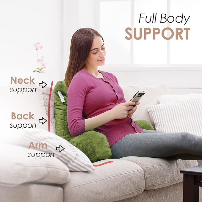 Nestl Reading Pillow Standard Bed Pillow, Back Pillow for Sitting in Bed Shredded Memory Foam Chair Pillow Reading & Bed Rest Pillows Calla Green Back Pillow for Bed, Bed Chair Arm Pillow with Pockets