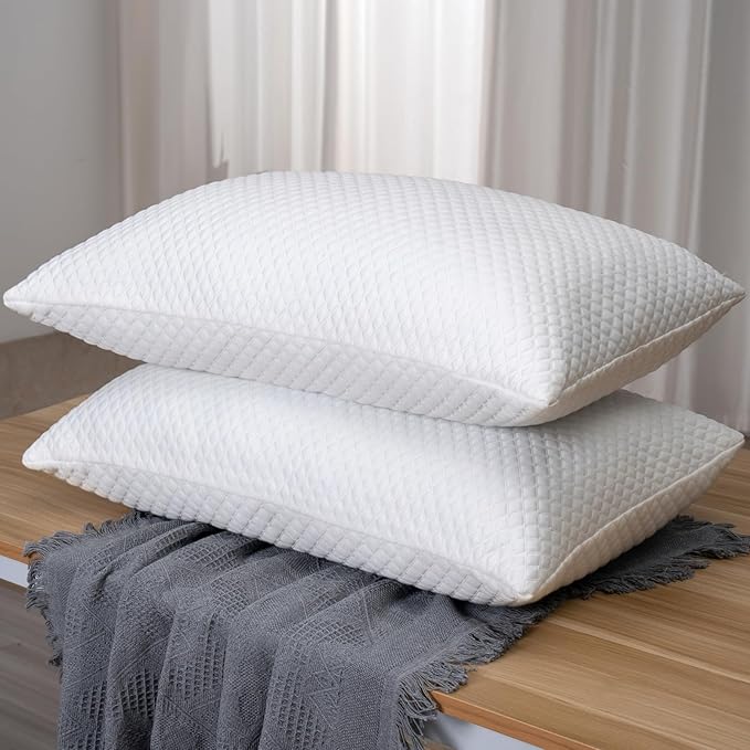 Shredded Memory Foam Pillows for Sleeping 2 Pack - Cooling Bed Pillows King Size Set of 2 - Medium Frim Gel Pillows for Side & Back Sleeper with Washable Removable Cover