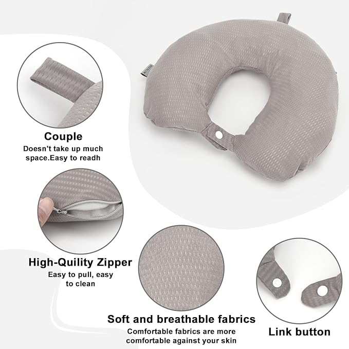 Travel Neck Pillow Cover Neck Pillow Replacement Cover Travel U Neck Pillow Case Cover Soft and Smooth Neck Pillow Cover Black Gray (Only Pillow Cover, No Filler)