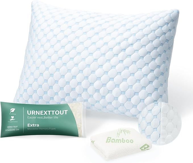 Shredded Memory Foam Pillows for Travel Cooling Pillows for Hot Sleepers Support Adjustable Travel Pillow with Extra Fill