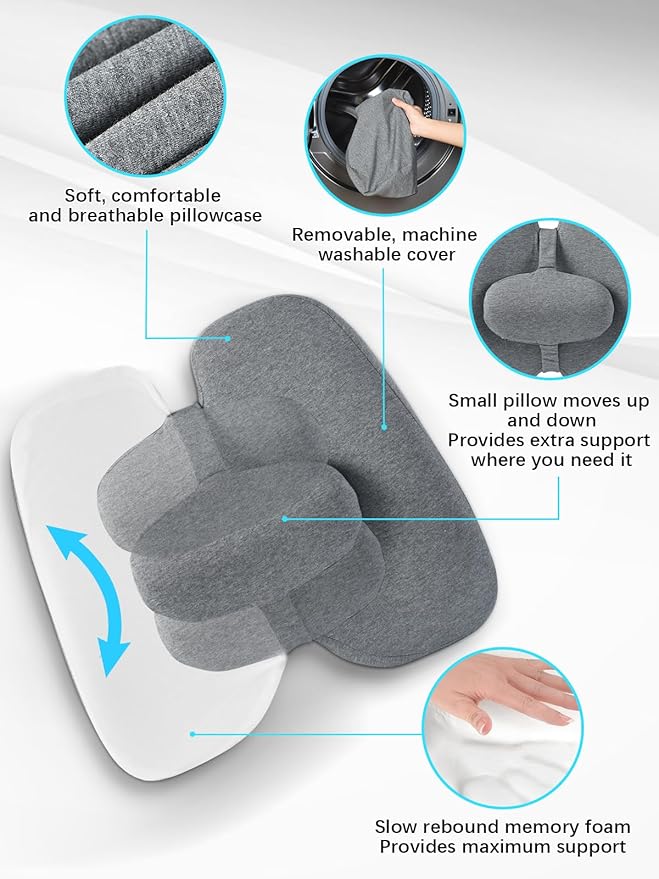 Lumbar Support Pillow for Office Chair Back Support Pillows for Car, Computer, Gaming Chair, Recliner Memory Foam Pillow for Pain Relief Adjustable Strap Improve Posture (with Small Cushion)