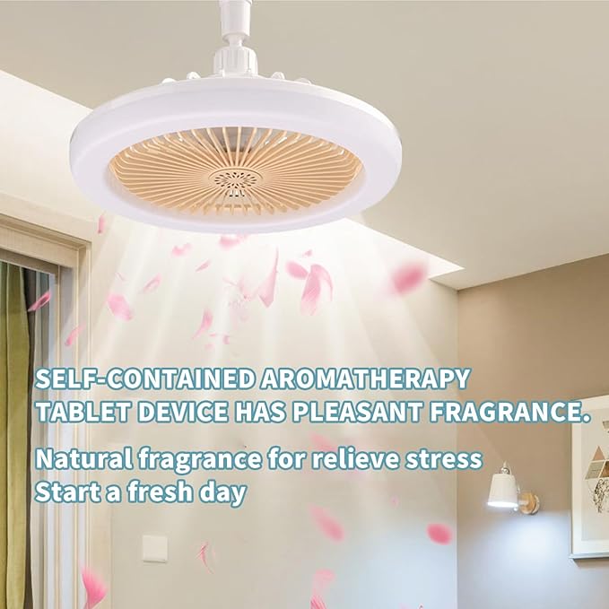 Socket Ceiling Fan with Light, Remote Control LED Small Ceiling Fan Screw in Light Bulb, Plug into Ceiling Mini Remote Ventilador for Living Room & Bedroom & Kitchen & Bathroom (White)