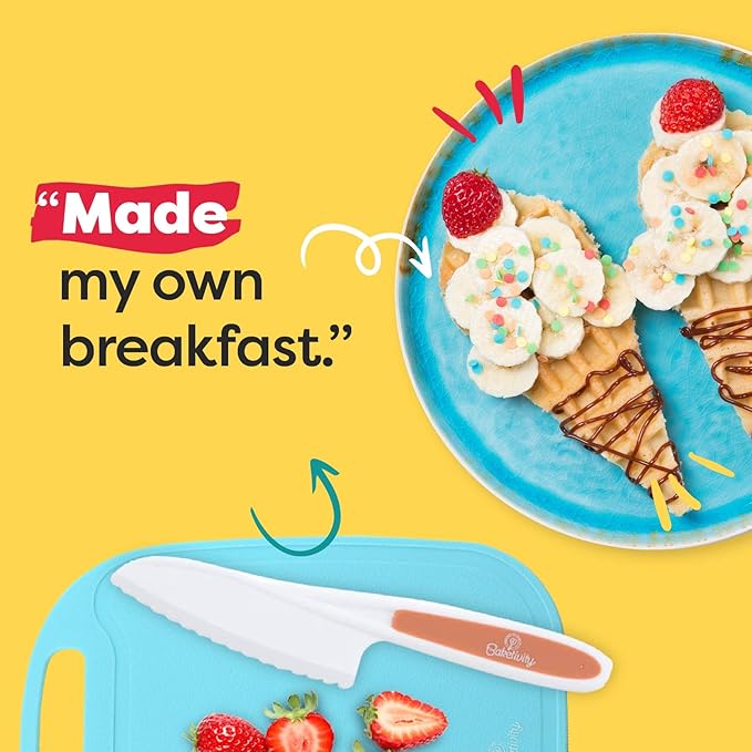 Baketivity Kids Cooking Set Real Utensils With Kitchen Tool Guide - Complete Junior Cooking Set Gift For Girls Or Boys With Mixing Bowls, Cutting Board, Knife, Apron - Kids Baking Set For Real Cooking