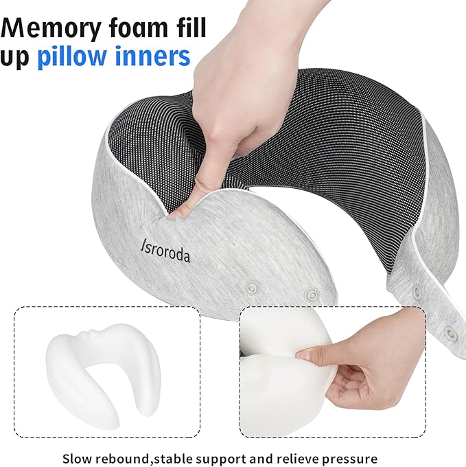 Travel Neck Pillow,Machine Washable,Pure Memory Foam,Good Support,Adjustable Neck Buckle Strap,Lightweight,Suitable for Travel and Sleeping in Multiple Scenarios Such as Airplanes and Cars
