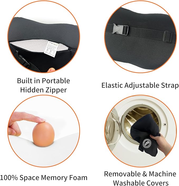 SPRFUFLY 2 Pack Car Headrest Pillow, Extra Soft Car Pillow, 100% Memory Foam Car Neck Pillow for Driving - Universal Fit Travel Car Rest Pillow for Pain Relief While Driving(Comes with 2 Eye Masks)