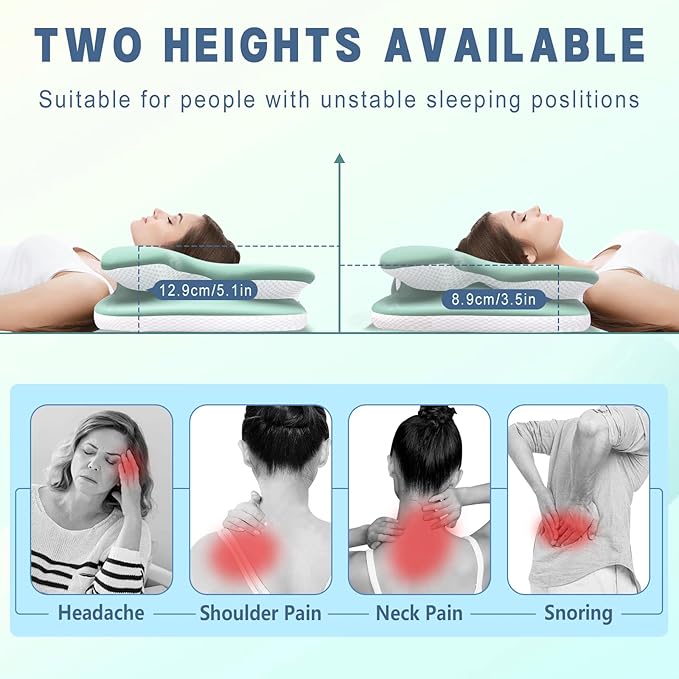 Cervical Pillow for Neck and Shoulder Pain Relief, Ergonomic Neck Pillow for Sleeping, Contour Memory Foam Cervical Pillow, Neck Pillow for Side Back Stomach Sleepers with Ice Silk Fabric (Green)