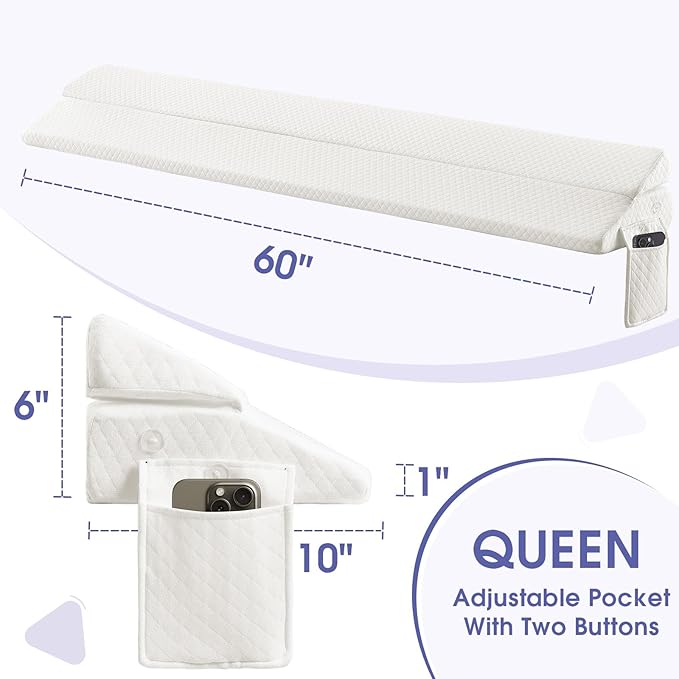 Bed Wedge Pillow for Headboard - Wedge Pillow Headboard Queen (60"x10"x6") - Foldable Bed Gap Filler/Headboard Pillow/Mattress Wedge - Fill Gap (0-8") Between Headboard and Mattress - Cream