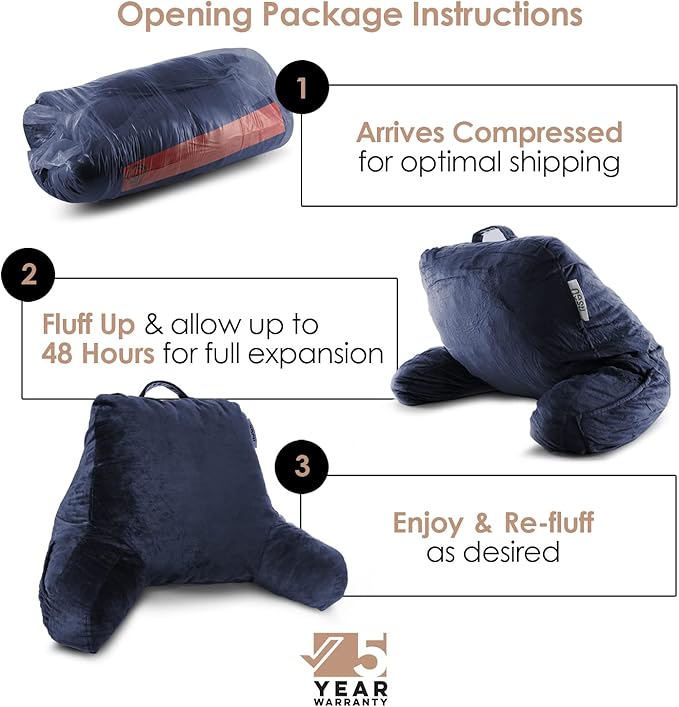 Nestl Reading Pillow for Kids, Small Bed Pillow, Back Pillow for Sitting in Bed, Memory Foam Chair Pillow, Reading & Bed Rest Pillows, Navy Blue Back Pillow for Bed, Arm Pillow with Pockets