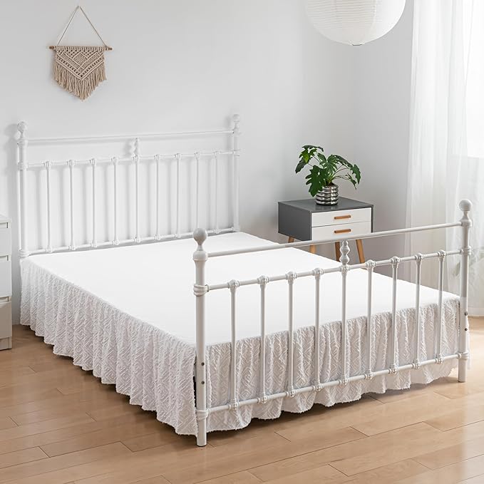Tufted Bed Skirt Twin Size, Ruffled Bed Skirt with Split Corners, Twin Bed Skirt 18 Inch Drop, Boho Twin Size Bed Skirt White for Ruffled Bed Skirts, Bed Skirt Twin Size