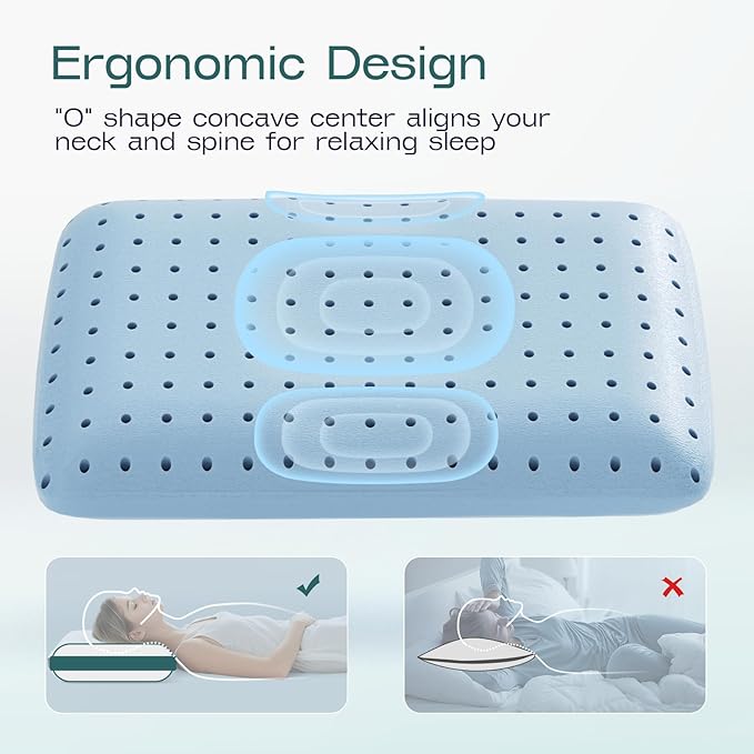 Memory Foam Bed Pillow for Pressure Relief - Memory Foam Neck Pillow with Removable Cooling & Soft Cover – Two-Sided, Contour Orthopedic Bed Pillow for Side Back Stomach Sleeper