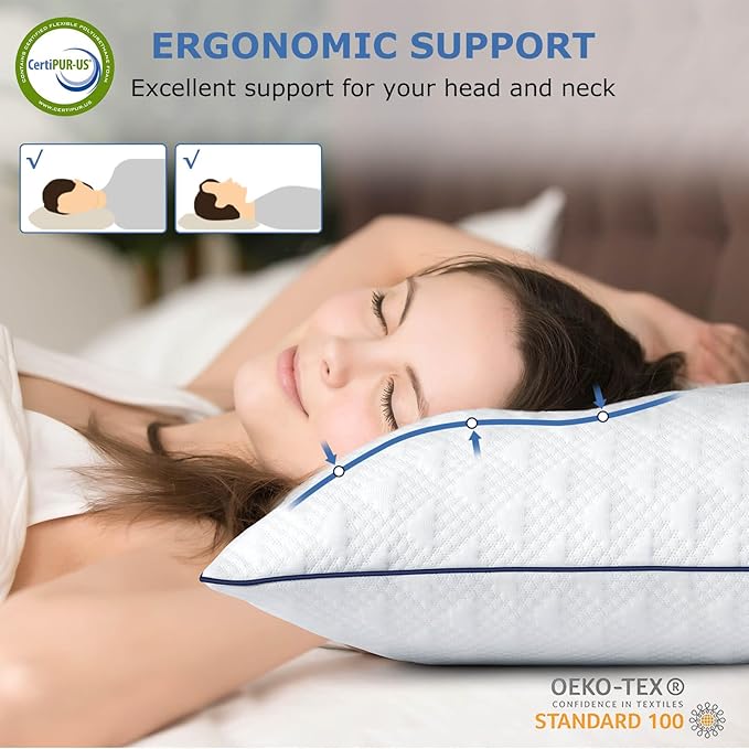 Cooling Bed Pillows Standard Size Set of 2 for Sleeping, Adjustable Shredded Memory Foam Pillows for Side Back Stomach Sleepers - Luxury Gel Pillows hotel pillows with Washable Removable Cover