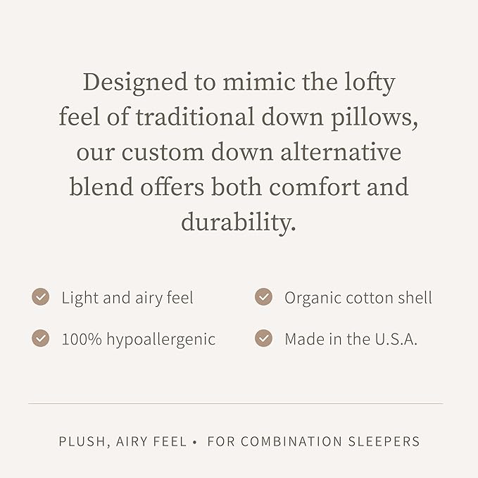 Saatva Down Alternative Pillow - Hypoallergenic Pillow with Plush & Airy Feel - Breathable Organic Cotton Cover - Lofty Microdenier Down Alternative - King (34"x16"), 1 Pack