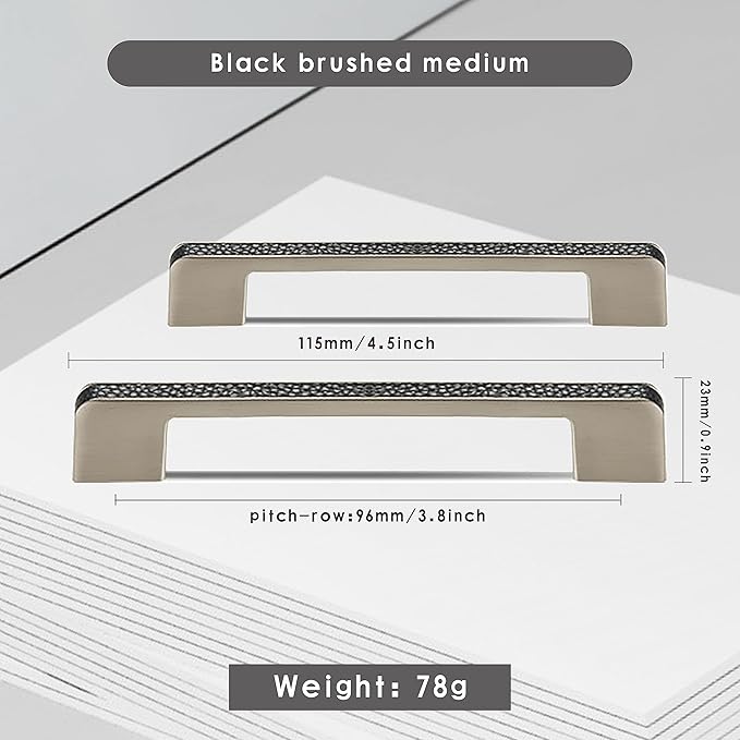 Leather Handle Brass Leather Handle Nordic Minimalist Style Handle Wardrobe Dressing Table Bedroom Living Room Kitchen Handle Hardware Furniture - 2 Pack (Black, 96mm(3-3/4in))