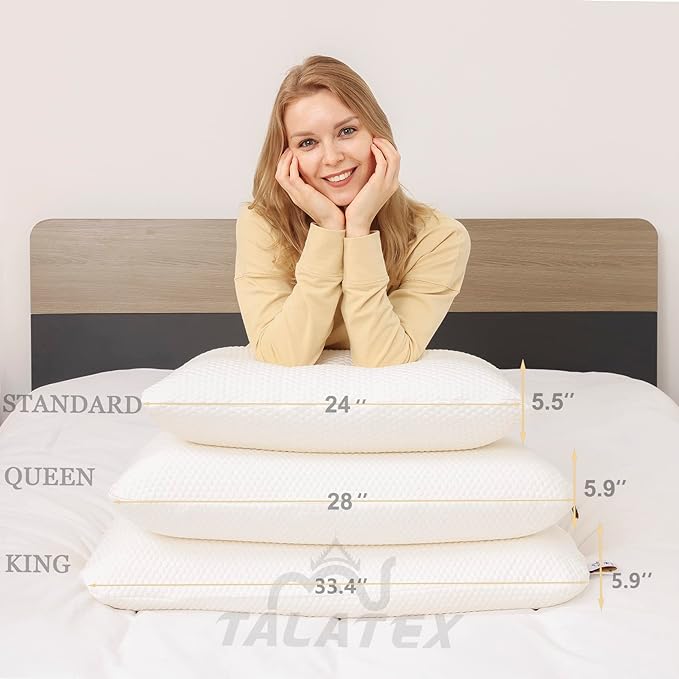 Talatex Talalay 100% Natural Premium Latex Pillow, Helps Relieve Pressure, No Memory Foam Chemicals, Perfect Package Best Gift with Removable Tencel Cover (Firm, Standard(24"×15.7"×4.9"))