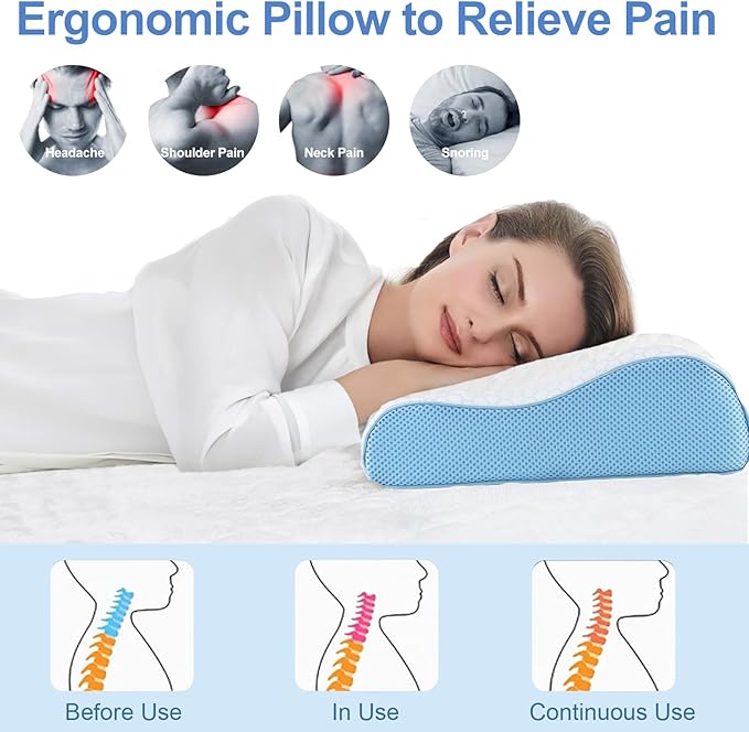 Memory Foam Pillows Side Sleeper Pillow for Neck Pain Relief Ergonomic Contour Cervical Pillow Shoulder Support Orthopedic Bed Pillow for Back Stomach Sleeping