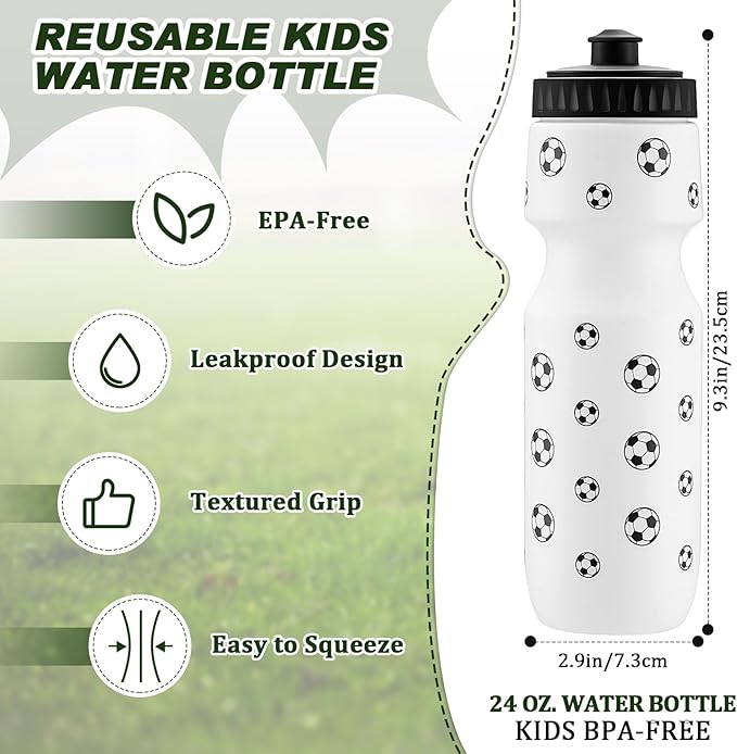 4 Pcs Soccer Party Favors Sports Drawstring Bag 24 oz Soccer Reusable Water Bottles Sports Water Bottle for Sporting Cycling Working Traveling Gym Outdoor