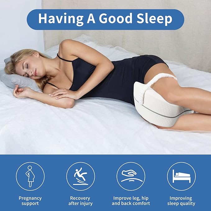 Knee Pillow for Side Sleepers, Knee Pillow - Soothing Pain Relief for Sciatica, Back, HIPS, Knees, Joints Pain, Memory Foam Leg Pillow Pregnancy Pillow Removable and Washable Cover (white)