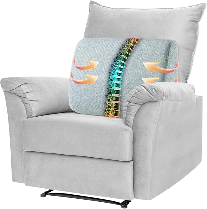 MABOZOO Memory Foam Back Support Cushion for Recliner Chair,Lumbar Support Pillow for Elderly,Extra Large Lumbar Support Pillow with Extension Straps,Light Grey