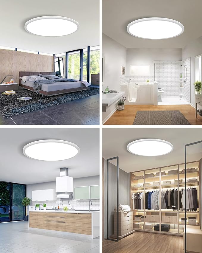 slochi 15.4 Inch Flush Mount Ceiling Light, 36W 3200lm Ultra Thin LED Ceiling Light, 3000K/4000K/6500K 3 Color Temperature Low Profile Ceiling Light Fixtures for Bedroom, Kitchen, Living Room, Closet