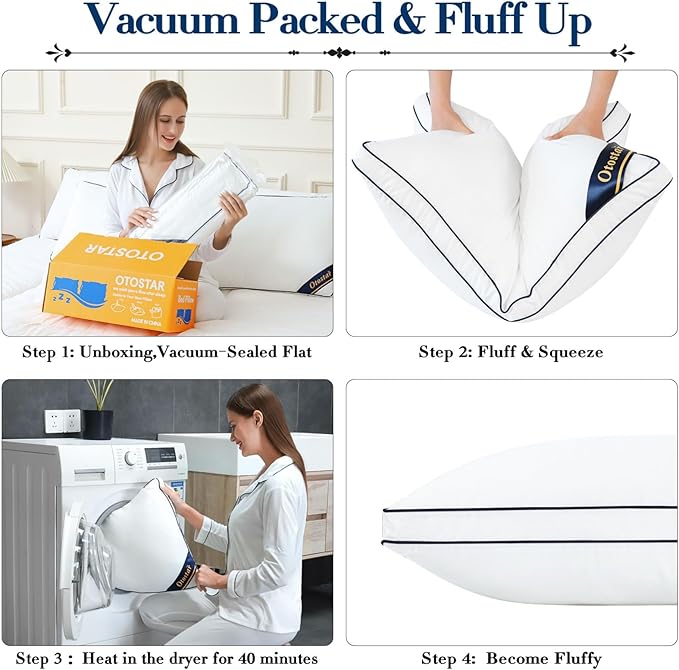 OTOSTAR Pillows Standard Size Set of 2 Bed Pillows for Sleeping Cooling Pillows 2 Pack with 3D Microfiber Filling Breathable Cover Pillows for Back Stomach or Side Sleepers Soft Fluffy Pillows for Bed