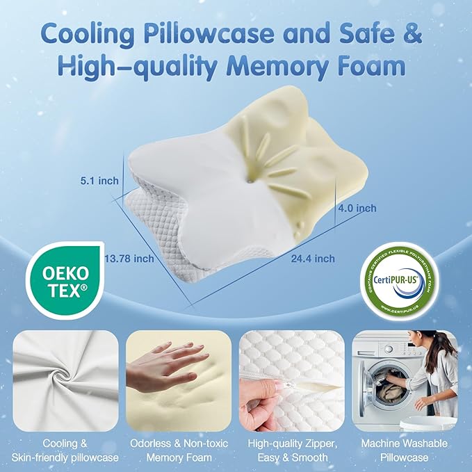 Cervical Neck Pillow for Pain Relief Sleeping, Cooling Contour Memory Foam Support Pillows for Neck and Shoulder Pain, Ergonomic Orthopedic Pillow for Side Back & Stomach Sleepers, White-29