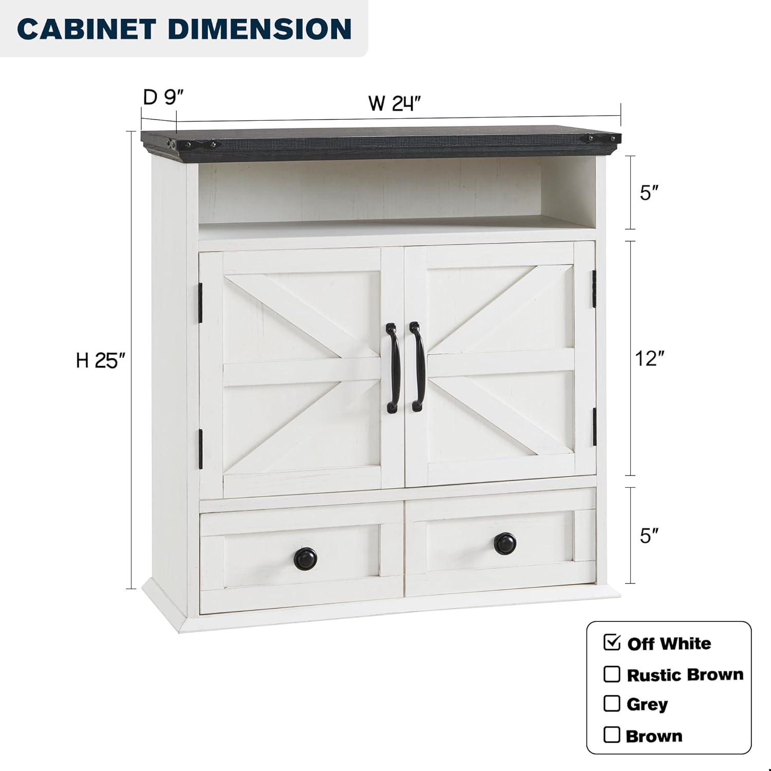 Bathroom Wall Cabinet, Farmhouse 24" Wide Medicine Cabinet with Drawer, Adjustable Shelf, Double Barn Doors, Storage Cabinets for Bathroom, Kitchen, Living Room, Off White