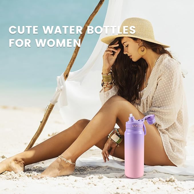 28oz Sports Water Bottle with Straw, Stainless Steel Vacuum Insulated Cooling Water Bottle, Leak Proof Metal Water Bottle, Double Insulated, Suitable for Sports, Gym and Travel (Purple & Pink)