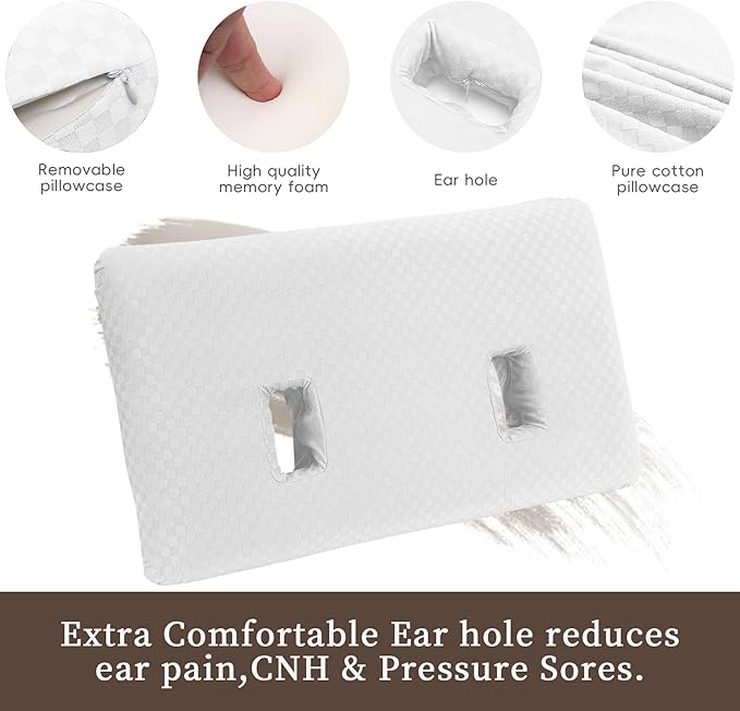 Ear Piercing Pillow with Ear Hole for Sleeping with Sore Ear Pain, Memory Foam 2 Hole Ear Hole Pillow Ear Guard Pillow | Ear Piercing Protection | Support earplugs for Sleep (White)
