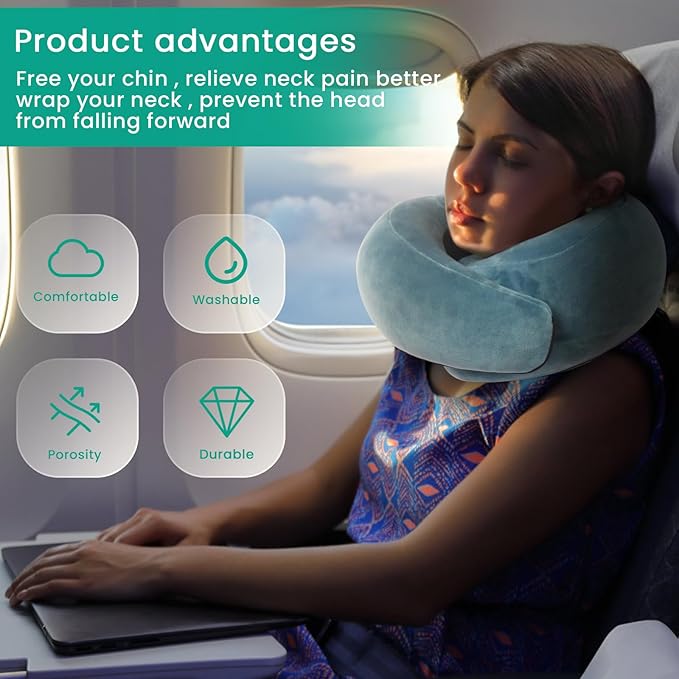 Travel Pillow, Neck Travel Pillow, Memory Foam Neck Travel Pillow, for Airplane Sleeping Neck Support,A Versatile and Exquisite Neck Pillow(Peacock Blue)