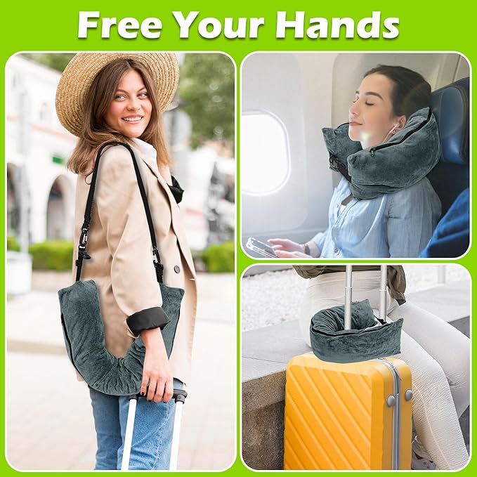 Travel Neck Pillow Stuffable with Clothes,Stuffable Neck Pillow for Traveling,Fillable Travel Neck Pillow Extra Storage Bag,Soft Velvet Neck Pillow Case Cover,Packable for Airplane Travel Essentials