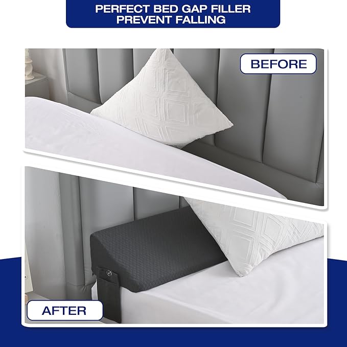 Queen Size Bed Wedge Pillow for Headboard Gap, Wedge Bolster Pillow Long Triangle headboard Pillow Queen Mattress Wedge Gap Filler Long Nora Pillow Queen Bed Pillow Wedge