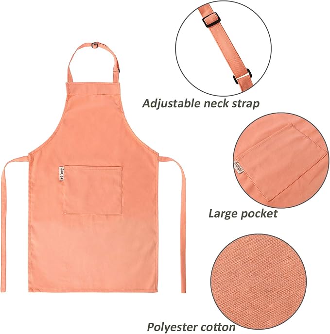 Kids Apron and Chef Hat Set-Adjustable Child Apron for Boys and Girls for Cooking Baking Light Orange