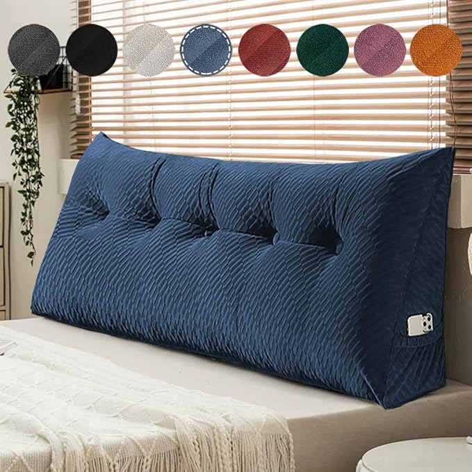 Gradient Velvet Triangular Wedge Pillow, Removable Cover Headboard Pillow for Daybed, Backrest Positioning Support Pillow Cushion Resting Reading Relaxing (Blue, Queen(59 * 20 * 8in))