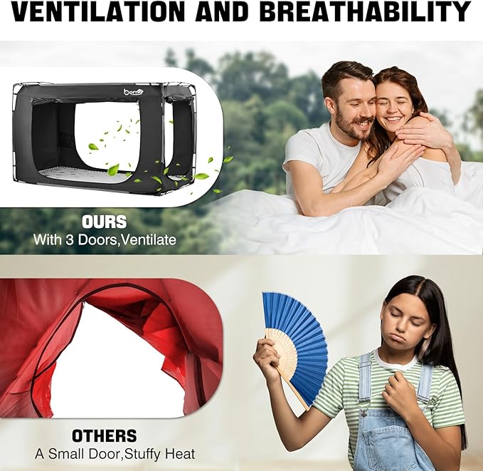 Borna Bed Tent Bed Canopy Twin Size, Portable Sleeping Tents Dream Tents Indoor for Kids and Adult, Breathable 70% Blackout Big Space on Bed with Three Doors (Mattress Not Included)